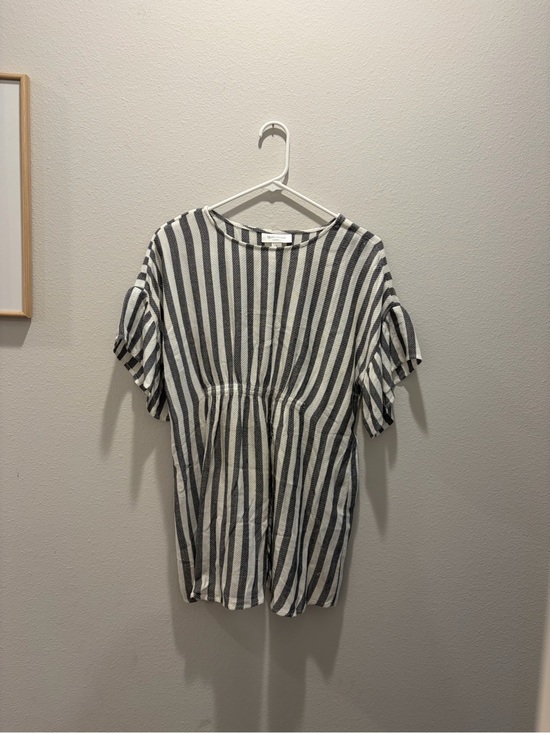 Motherhood Maternity Tops - Striped Short Sleeve Peplum Maternity Tunic